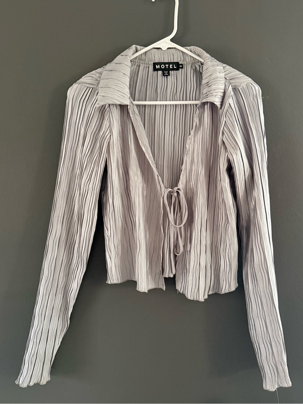 Motel Rocks Silver Crinkle Tie-Front Blouse